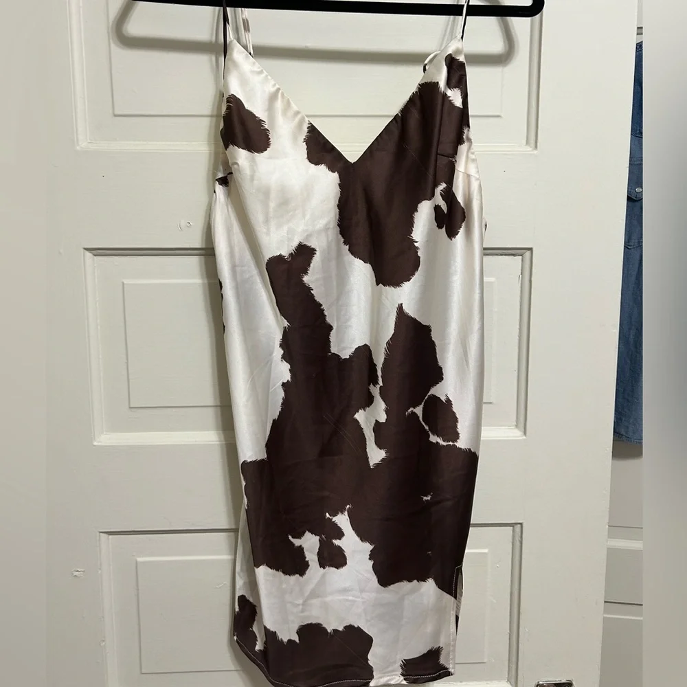 Silky Cow print Mini Slip Dress - Picture 1 of 7